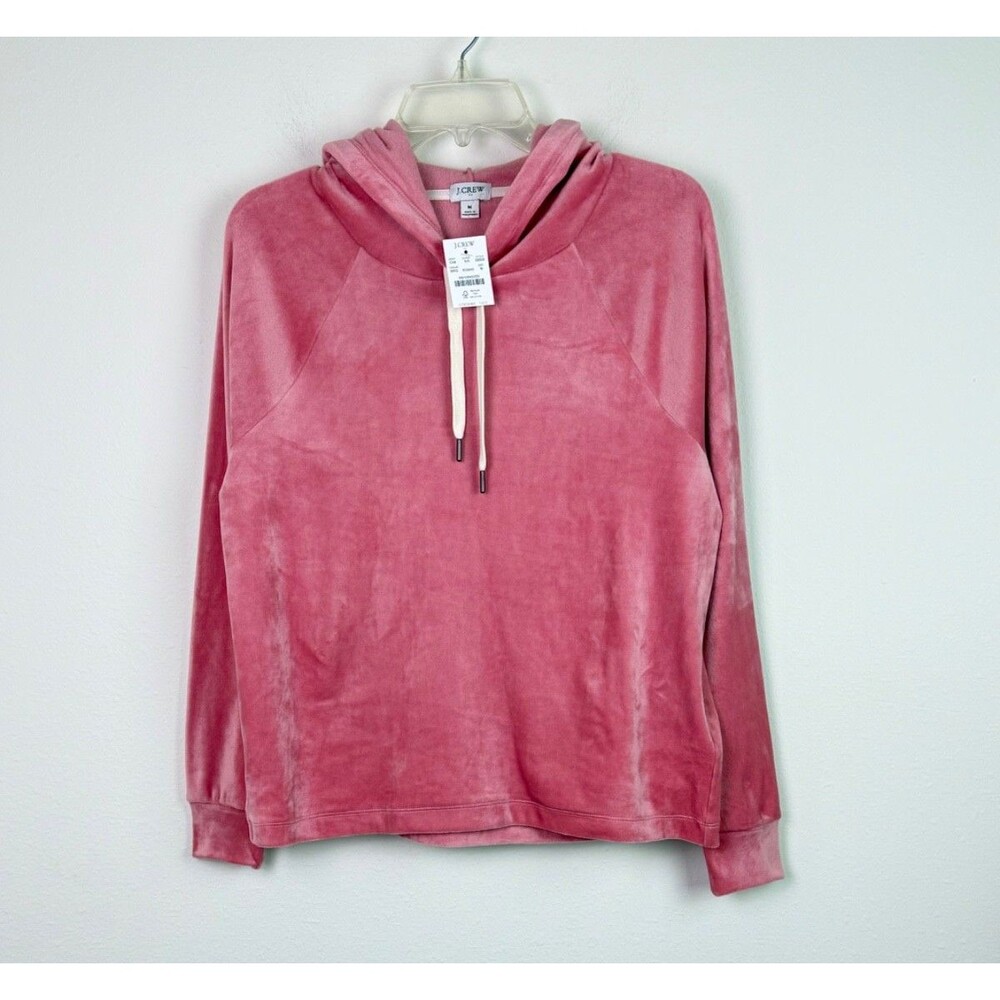 J.Crew Velour Hoodie in Warm Rose Medium Pullover Soft Lounge Casual Y2K NWT